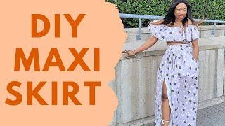 how to make a gathered skirt for beginners | DIY gathered maxi skirt with high slit