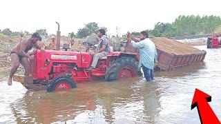 mahindra tractor stuck in river rescued by john deere | mahindra 575 | tractor pulling videos