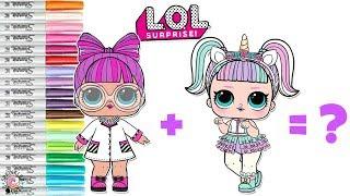 LOL Surprise Dolls Coloring Book Mash UP Unicorn & PHDBB become DR Unicorn