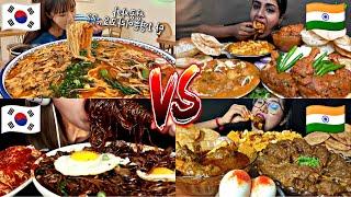 KOREAN VS INDIAN MUKBANG! EATING MIND BLOWING AMOUNT OF FOOD