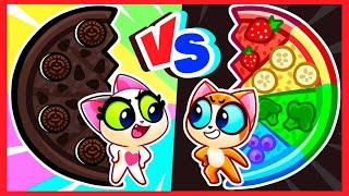 Black VS Rainbow Pizza Color Challenge With Baby Cats || Purr-Purr Stories