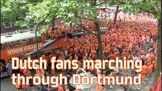 Dutch fans marching through Dortmund