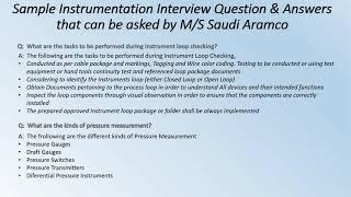 Sample Instrumentation Interview Question & Answers That can be asked in M/s Saudi Aramco