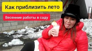 Весенние работы в саду /Уборка снега / Быстро /