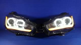 CJ Lancer EVO X custom headlights LED halos white/amber switchback DRL turn projectors HIDs