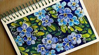 How to Paint Easy Forget-Me-Not Blue Flowers in 10 Min/ Gouache Painting for Beginners/ Skye Flowers