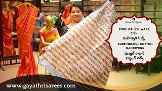 Pure Maheshwari Silk & Pure Mulmul Cotton Hand work SAREES | #GayathriReddy |