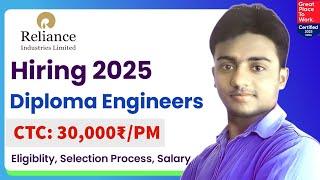 Reliance industries is Hiring Diploma Engineers 2025। Freshers। Permanent Job। CTC: 3.6 LPA। Jobs