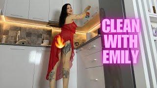 [4K] Transparent Cleaning with Emily in Red transparent dress