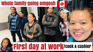 FIRST DAY AT WORK  as CASHIER & COOK | WHOLE FAMILY is going to drop them at WORk| sarah buyucan