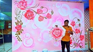 Spray Painting Wallpaper | DIY Rose Design Wall Art Step-by-Step