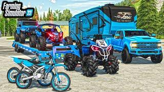 ALL "BLUE" LUXURY CAMPING SETUP! (LIFTED TRUCKS + RZR) | FS22