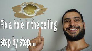 How to repair a hole in ceiling - drywall plasterboard