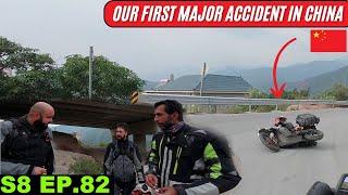 Our Worst Accident in China  S8 EP 82 | Pakistan to Japan Motorcycle Tour