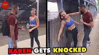 Racist Karen Gets PUNCHED In The FACE After Saying This To The Man | INSTANT KARMA