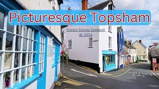 Picturesque Topsham Exeter Devon UK 4k. Summer 2024 in Exe Estuary & Town Centre.