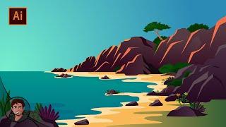 Beach Cliff landscape | Adobe illustrator | Vector Art | Speed Art