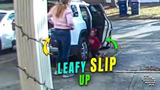 Little Girl Slips on Leaves