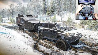 SnowRunner | Toyota 4Runner RSG Off-Road Warlord caravan trailer | Steering Wheel + Shifter|GamePlay