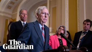 Republican Senate leader Mitch McConnell freezes during remarks to reporters