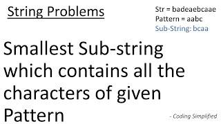 String - 14: Smallest Sub-string which contains all the characters of given Pattern | Java Code