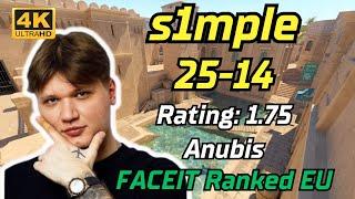 【4K】s1mple(25-14) rt:1.75 (Anubis) | FACEIT Ranked EU | 2024.06.19 | CS2 POV/DEMO