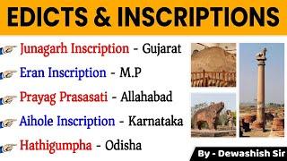 Inscriptions & Rock Edicts | शिलालेख | Ancient History Edicts & Inscriptions| History GK | Dewashish