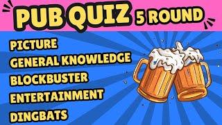 Online Pub Quiz: 5 Rounds of Picture, General Knowledge, Blockbuster, Entertainment, and Dingbats