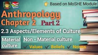 Anthropology Chapter 2 | Part 2 -------| Aspects/Elements of Culture,  Material/Non Material culture