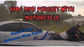 HIGH SPEED PURSUIT over 130 MPH - Arkansas State Police vs Motorcycle (bumped and pinned in) #chase