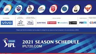 BCCI ANNOUNCES SCHEDULE FOR VIVO IPL 2021