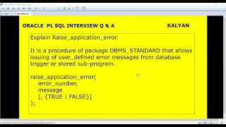 ORACLE PL/SQL, ORACLE INTERVIEW Q&A, raise application error