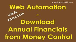 VBA Macros: Web Scrapping - Money control Multiple Companies