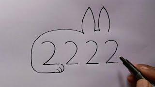 How To Draw Rabbit With 2222 Number | Rabbit Drawing Step By Step
