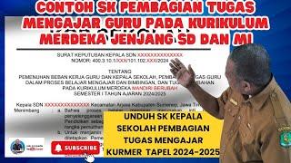 CONTOH SK PEMBAGIAN TUGAS MENGAJAR GURU PADA KURIKULUM MERDEKA JENJANG SD DAN MI TAPEL 2024 2025