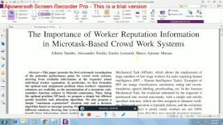 IEEE 2017-2018 DATA MINING PROJECTS THE IMPORTANCE OF WORKER REPUTATION INFORMATION IN MICROTASK