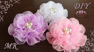  Воздушные цветы из органзы. Organza Bows DIY