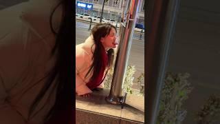 Girl's tongue got stuck on cold pole. #shortsfeed #viralvideo #viral #funnyvideo #tongue #stuck