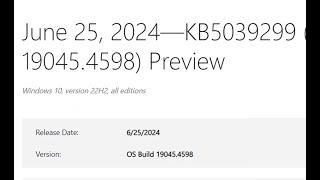 Cumulative Update Preview for Windows 10 Version 22H2 for x64 based Systems (KB5039299)