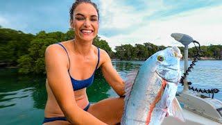 Spearfishing Mangroves for Food - Crazy Shark Encounter!