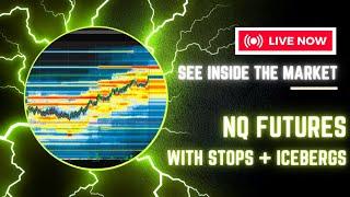 Live Daytrading NASDAQ NQ Futures stops +icebergs with Bookmap 11.5.24