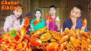 Shrimp & Hairy Crabs Seafood Feast Recipes| Mukbang Eating Challenge |Village Food Outdoor Cooking