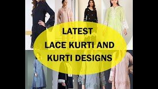 stylish & trendy kurti & kurta designs with white lace //outstanding causal wear dress designs