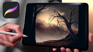 Spooky SECRET Crow landscape - Procreate tutorial