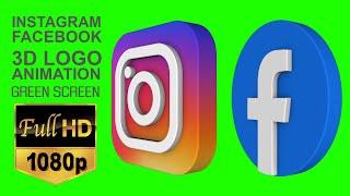 Instagram & Facebook 3D logo Green Screen 3D Logo Animation (Spin/Rotate Looping) 30fps