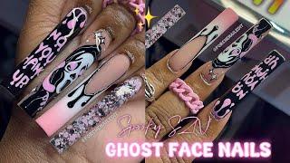  PINK GHOST FACE SCREAM INSPIRED NAILS  HOW TO HAND PAINT | HALLOWEEN NAIL ART | NAIL TUTORIAL 