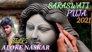 SARASWATI MURTI MAKING 2021 . BIG SARASWATI HAIRSTYLE BABANEKA TARIKA . PANCHAMI SARASWATI IDOL