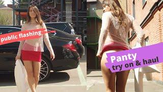 Flashing in Public See Through Transparent Lingerie Haul & Panties Haul At Mini Skirt