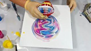 Layers of Fun! Easy & Mesmerizing Funnel Acrylic Pour with Primary Colors and a Transparent Twist 