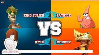 Super Brawl 2 TAG TEAM 2 vs 2: King Julien and Kyle vs Patrick Star and Monkey